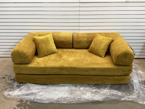 Adonia Foldable Three Person Corduroy Fabric Sofa Bed with High-Rebound Density Sponge