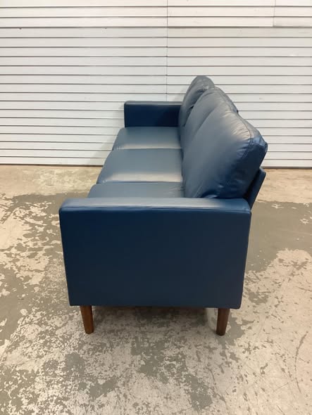 91.73'' Faux Leather Square Arm Sofa Blue