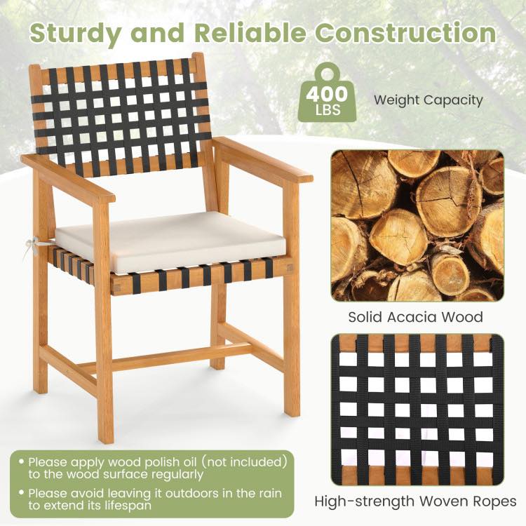 PatioJoy Outdoor Wooden Dining Chair Set of 2 with Armrests and Curved Back
