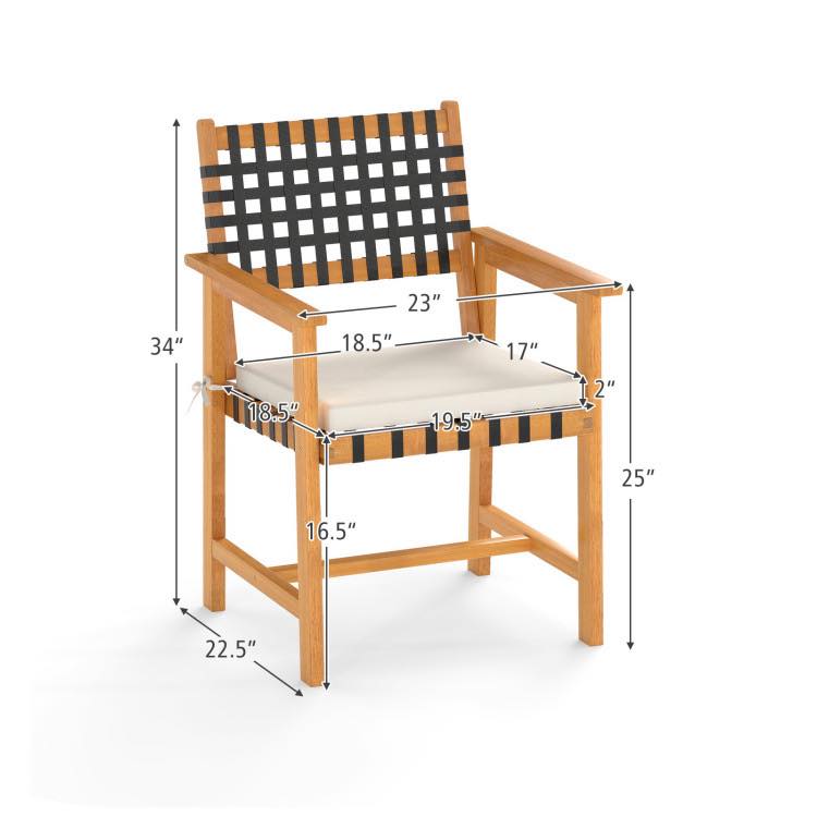 PatioJoy Outdoor Wooden Dining Chair Set of 2 with Armrests and Curved Back