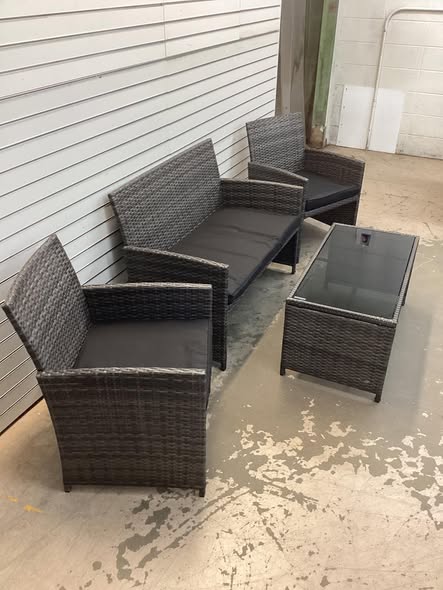 Costway 4PCS Patio Rattan Furniture Conversation Set, Glass Table Top, Cushioned Sofa