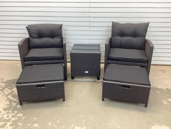 PatioJoy 5 Pieces Patio Rattan Furniture with 2 Ottomans and Tempered Glass Coffee Table