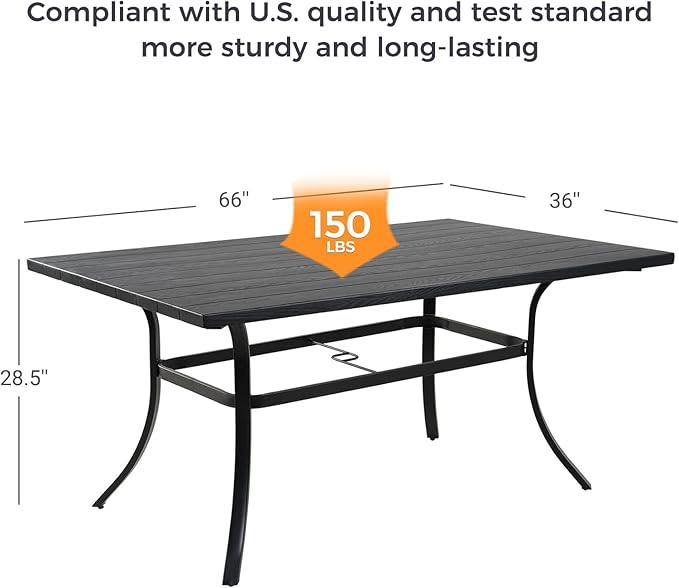 Grand patio Outdoor 66-Inch Rectangle Dining Table Weather-Resistant Picnic Table Embossed Woodgrain with 1.5”Market Umbrella Hole