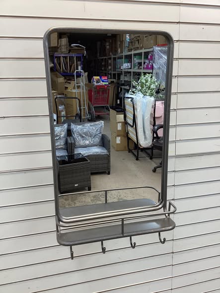 Wall Mirror with Shelf Hooks Sturdy Metal Frame