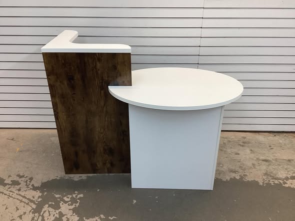 Front Reception Counter Desk Checkout Office Desk with Open Shelf & Lockable Drawer