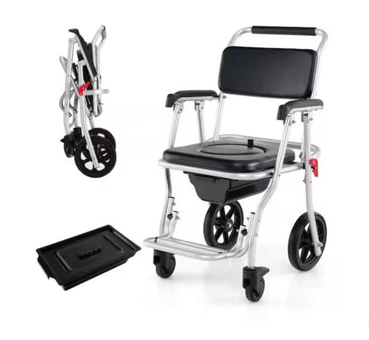 30 in. x 21.5 in. 4-in-1 Bedside Commode Chair Toilet Seat with Brakes, Bucket Footrest Padded Seat & Backrest