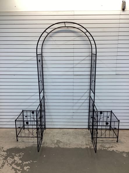 Costway - 87" Garden Arbor Arched Lockable Gate Top Arbor Trellis with Side Planters - Black