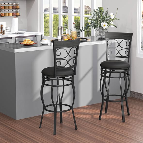 Set of 2 Costway 30 Inch Bar Stool with Backrest and Footrest