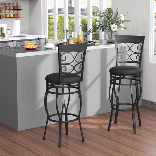 Set of 2 Costway 30 Inch Bar Stool with Backrest and Footrest