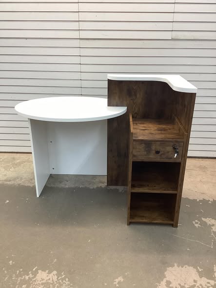 Front Reception Counter Desk Checkout Office Desk with Open Shelf & Lockable Drawer