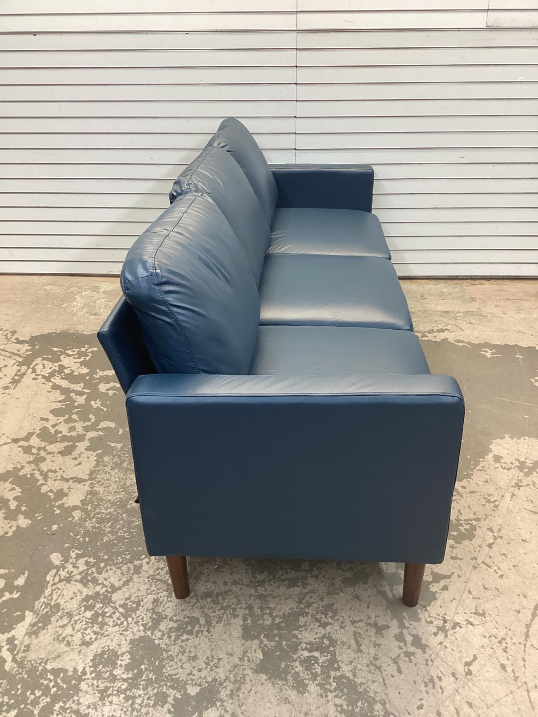 91.73'' Faux Leather Square Arm Sofa Blue
