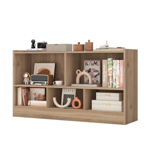 2 Tier 5 Cube Bookcase, Wooden Toy Storage Organizer, 5 Cubby Kids Bookshelf, Open Display Storage Cabinet for Living Room, Bedroom, Hallway, Home Office, Classroom