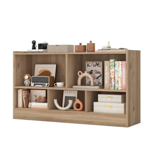 2 Tier 5 Cube Bookcase, Wooden Toy Storage Organizer, 5 Cubby Kids Bookshelf, Open Display Storage Cabinet for Living Room, Bedroom, Hallway, Home Office, Classroom