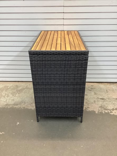 Rattan Storage Cabinet with Acacia Wood Countertop for Poolside Deck and Patio
