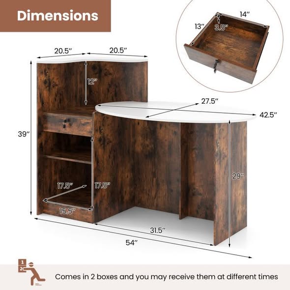 Front Reception Counter Desk Checkout Office Desk with Open Shelf & Lockable Drawer