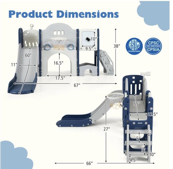 10 in 1 Toddler Slide Set Kids Slide and Climber Playset Indoor Playground