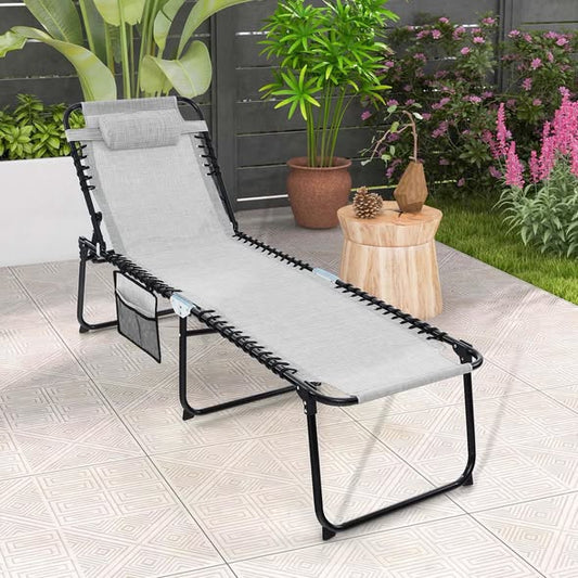 Costway Patio Folding Chaise Lounge Chair Portable Sun Lounger with Adjustable Backrest Gray