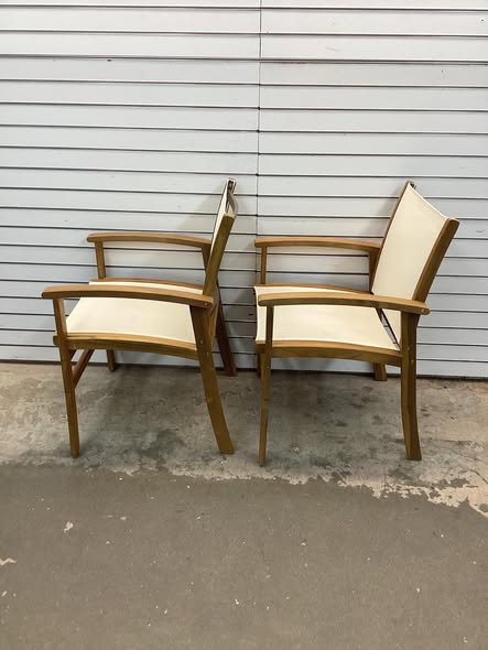 Patio Chairs Set of 2 Acacia Wood Armchairs with Breathable Fabric Back and Seat