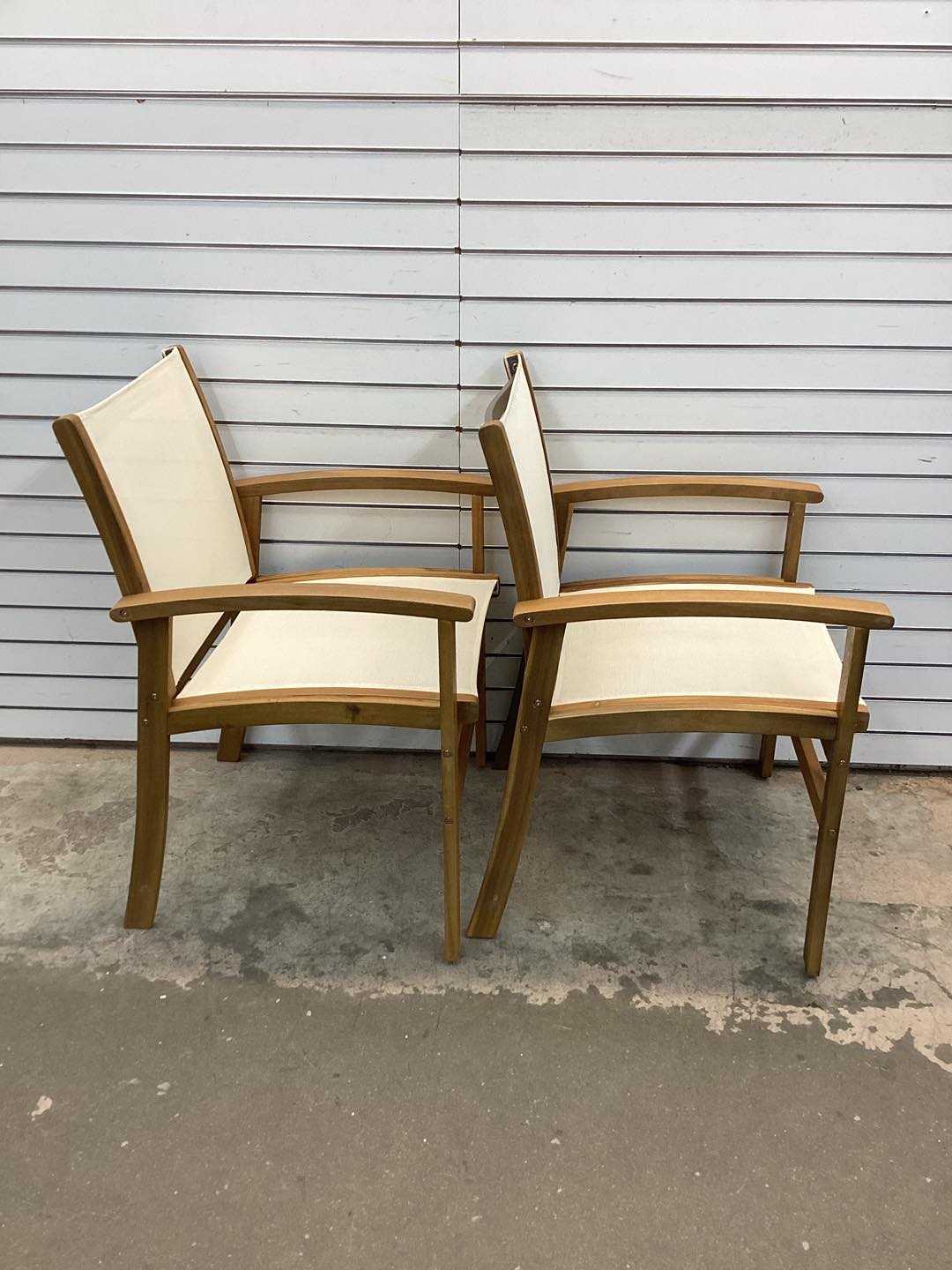 Patio Chairs Set of 2 Acacia Wood Armchairs with Breathable Fabric Back and Seat