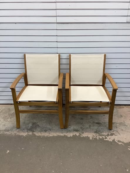 Patio Chairs Set of 2 Acacia Wood Armchairs with Breathable Fabric Back and Seat