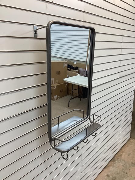 Wall Mirror with Shelf Hooks Sturdy Metal Frame