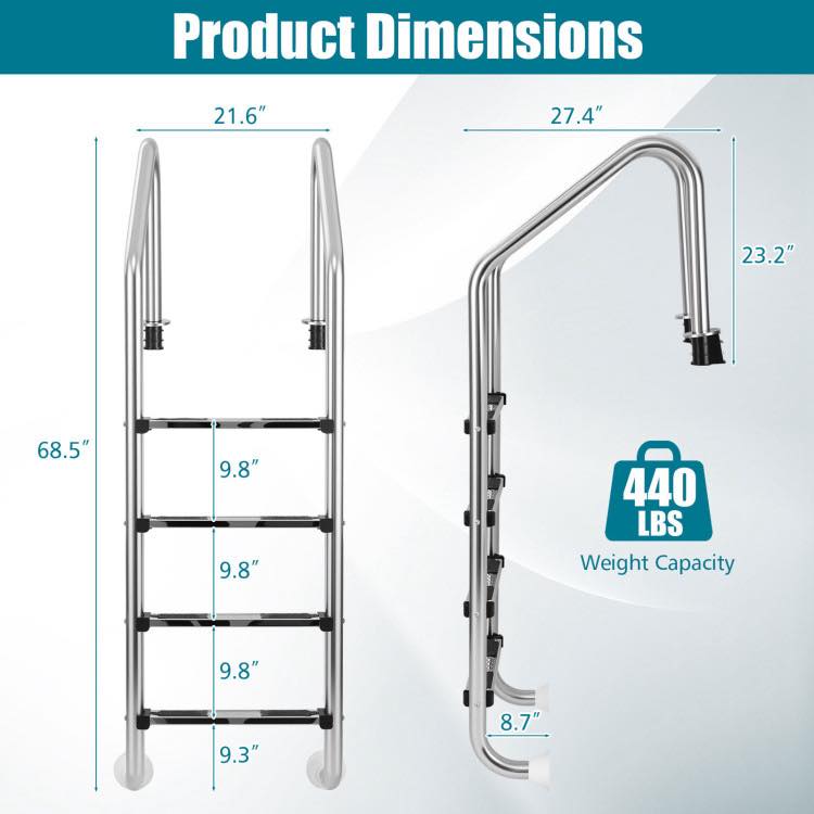 4-Step Inground Pool Ladder Stainless Steel Swimming Pool Ladder