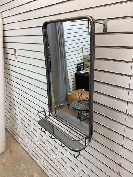 Wall Mirror with Shelf Hooks Sturdy Metal Frame