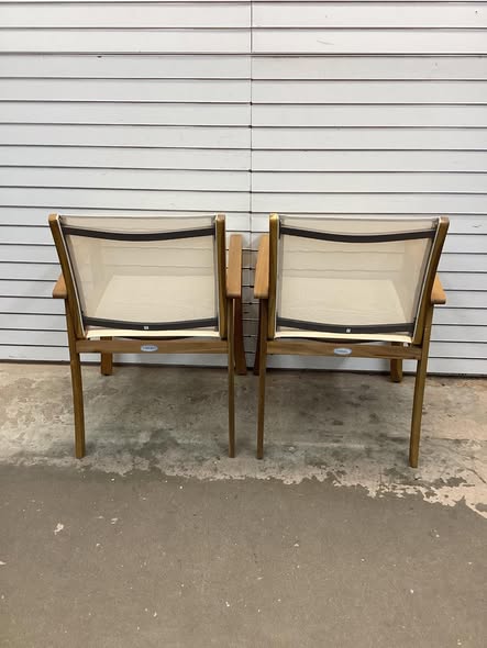 Patio Chairs Set of 2 Acacia Wood Armchairs with Breathable Fabric Back and Seat