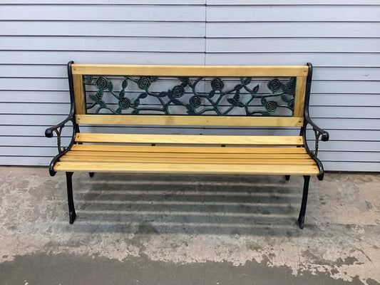 Bench 49.5-in W x 29-in H Black + natural Iron Garden Bench