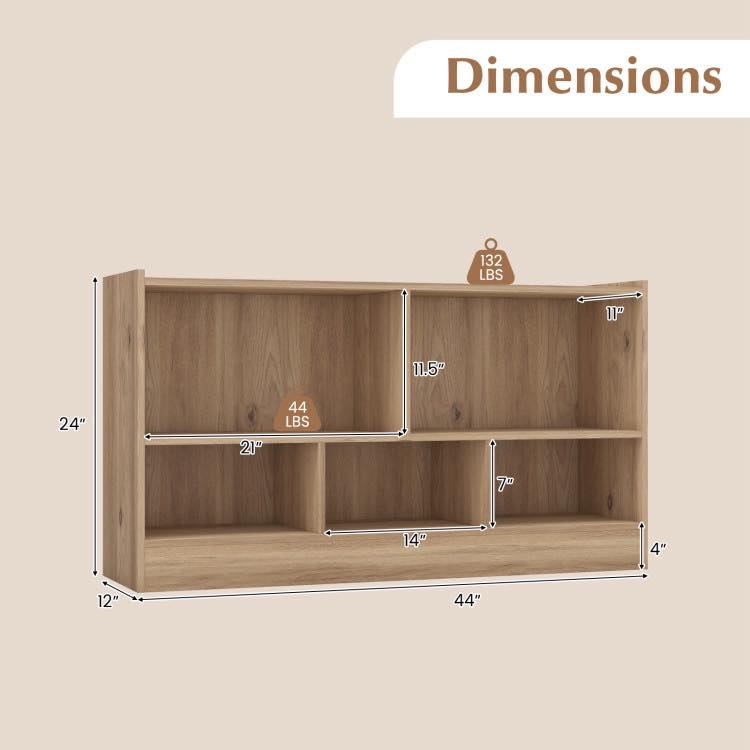 2 Tier 5 Cube Bookcase, Wooden Toy Storage Organizer, 5 Cubby Kids Bookshelf, Open Display Storage Cabinet for Living Room, Bedroom, Hallway, Home Office, Classroom