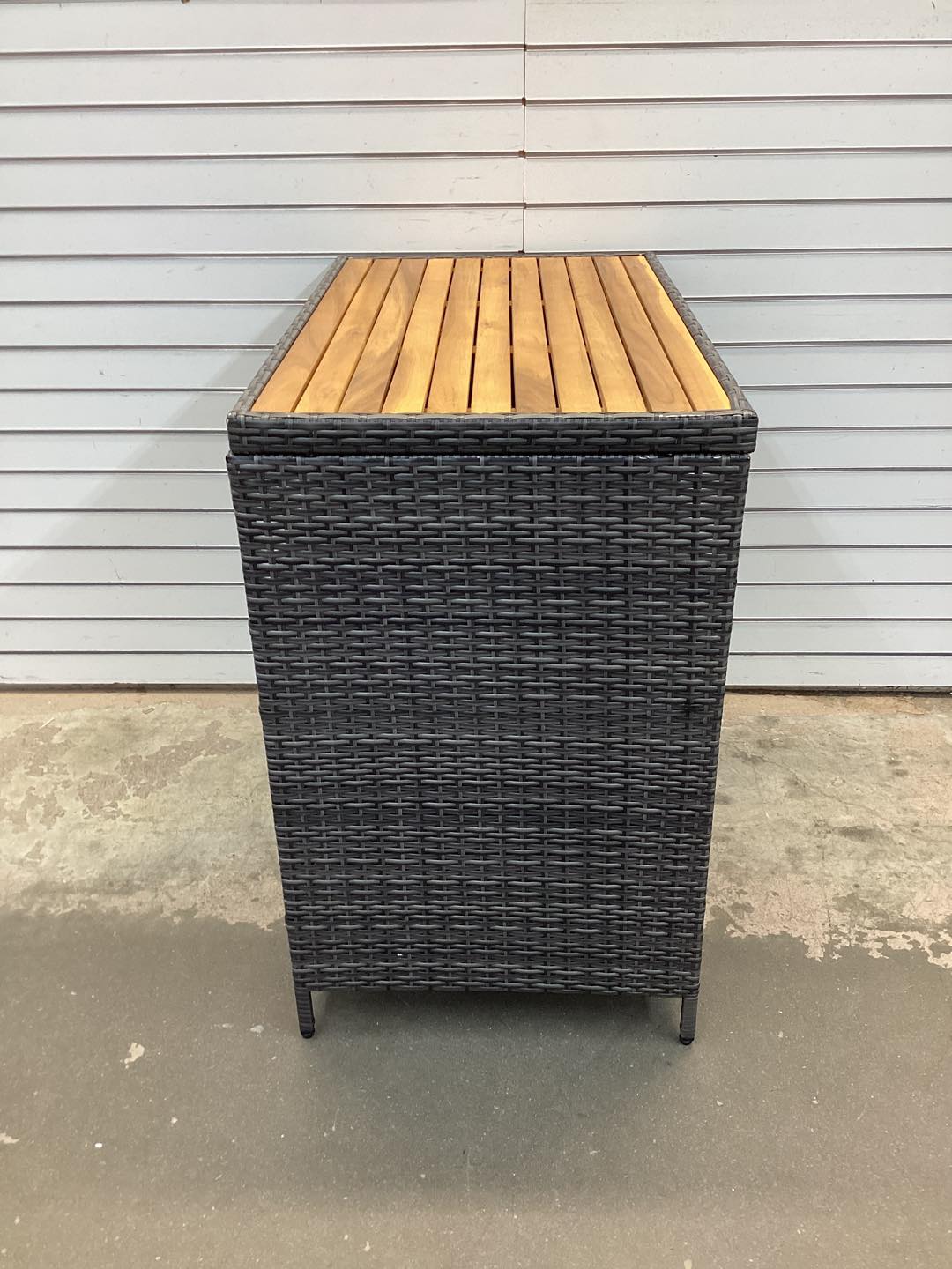Rattan Storage Cabinet with Acacia Wood Countertop for Poolside Deck and Patio