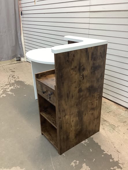 Front Reception Counter Desk Checkout Office Desk with Open Shelf & Lockable Drawer