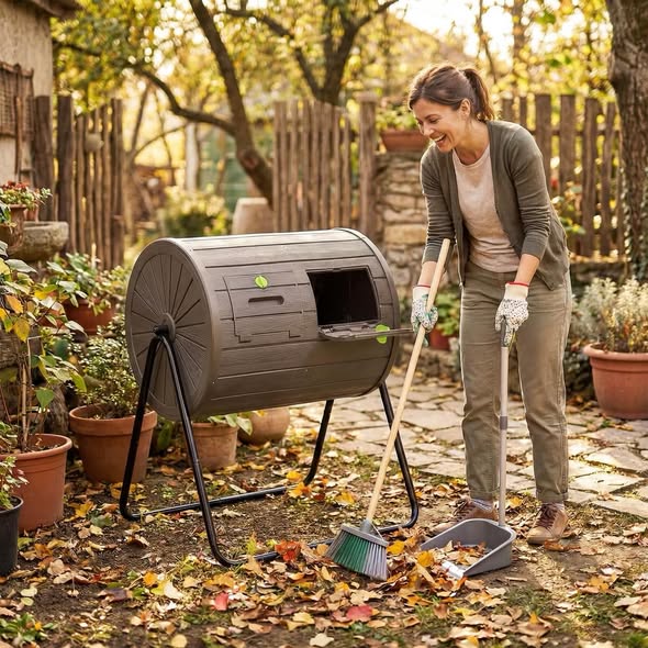 37.5 Gallon Compost Tumbler with Dual Chambers 2 Lockable Doors for Garden Yard