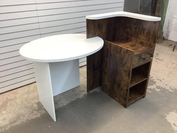 Front Reception Counter Desk Checkout Office Desk with Open Shelf & Lockable Drawer