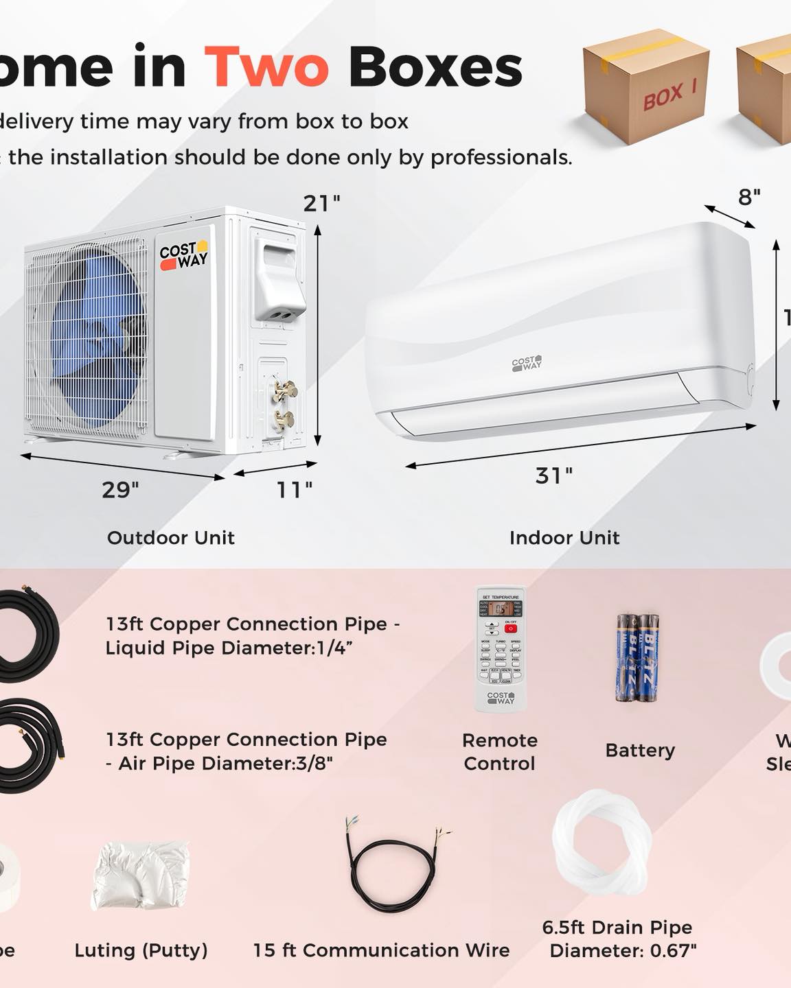 Costway 12000 BTU 17 SEER2 208-230V Ductless Mini Split Air Conditioner and Heater