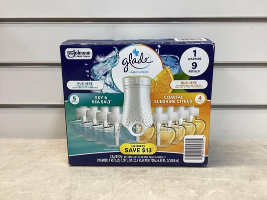 Glade PlugIns Scented Oil, Sky & Sea Salt with Coastal Sunshine Citrus, 1 Warmer + 9 Refills