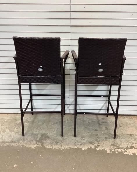 Costway Patio Wicker Barstools with Armrests and Soft Cushions for Porch Backyard Set of 2