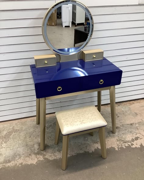 Makeup Vanity Table Set with Touch Screen Dimming Mirror and 3 Color Lighting Modes