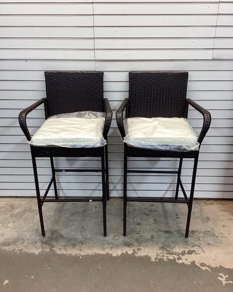 Costway Patio Wicker Barstools with Armrests and Soft Cushions for Porch Backyard Set of 2
