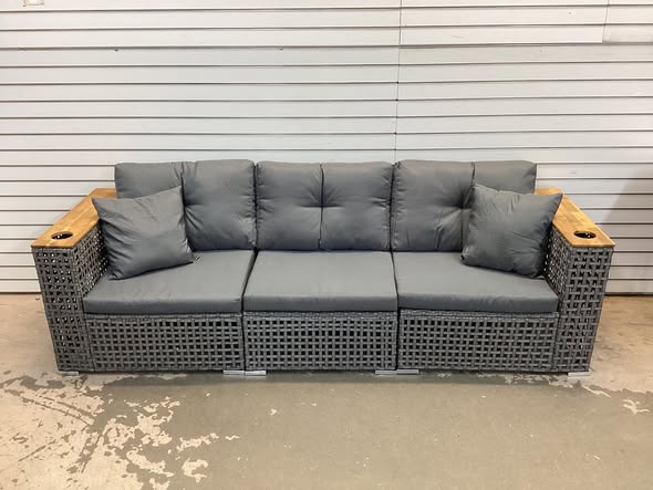 Costway Patio Wicker Sectional Furniture Set, 3 Piece Outdoor Couch Set for Garden Gray