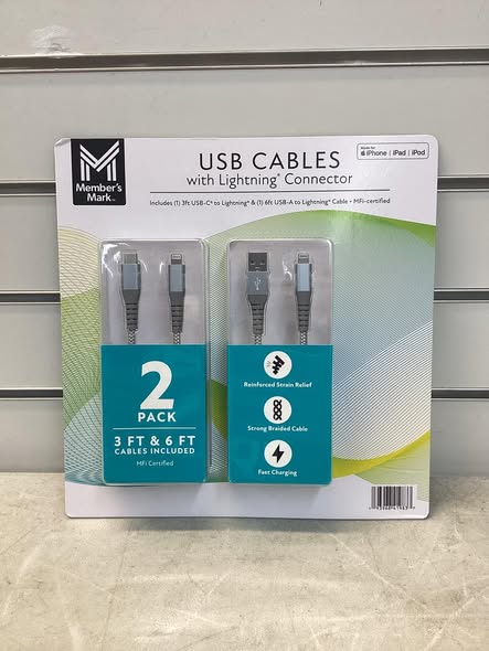Member's Mark Apple USB Lightning 3ft and 6ft Cables (2 pk.)