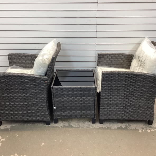 Costway 3 Pieces Outdoor Wicker Conversation Set with Tempered Glass Tabletop