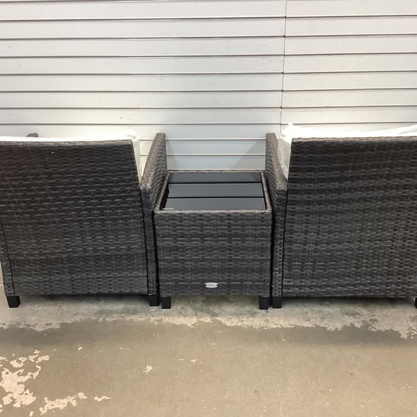 Costway 3 Pieces Outdoor Wicker Conversation Set with Tempered Glass Tabletop