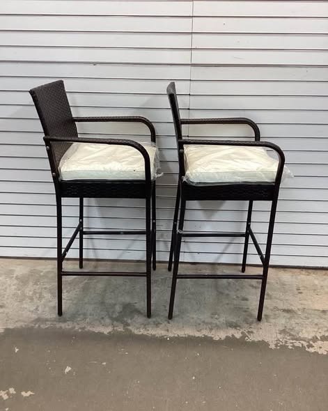 Costway Patio Wicker Barstools with Armrests and Soft Cushions for Porch Backyard Set of 2