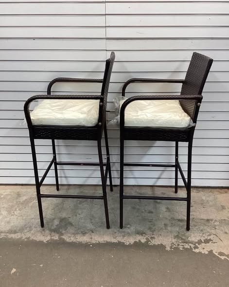 Costway Patio Wicker Barstools with Armrests and Soft Cushions for Porch Backyard Set of 2