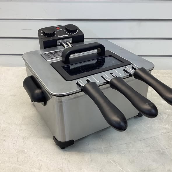 Electric Deep Fryer 5.3QT/21-Cup Stainless Steel 1700W with Triple Basket