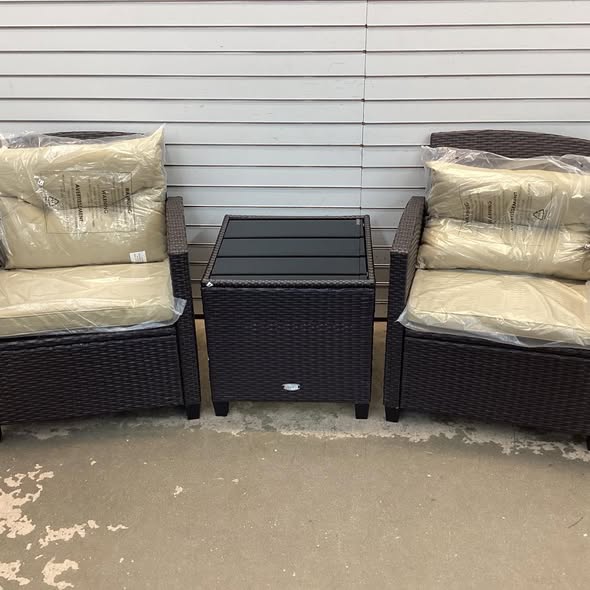 Costway 3PCS Patio Rattan Furniture Set Cushioned Conversation Set Sofa Coffee Table Beige