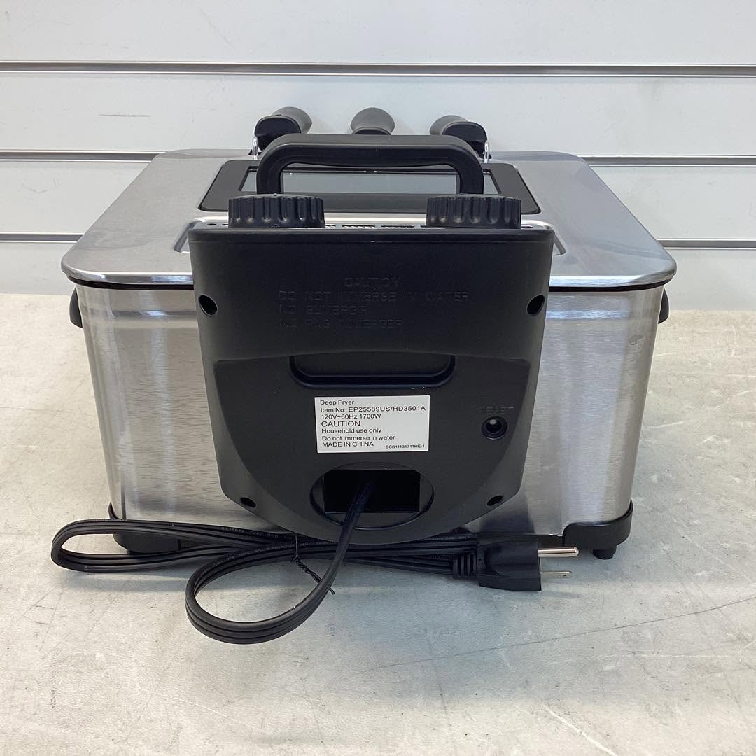 Electric Deep Fryer 5.3QT/21-Cup Stainless Steel 1700W with Triple Basket