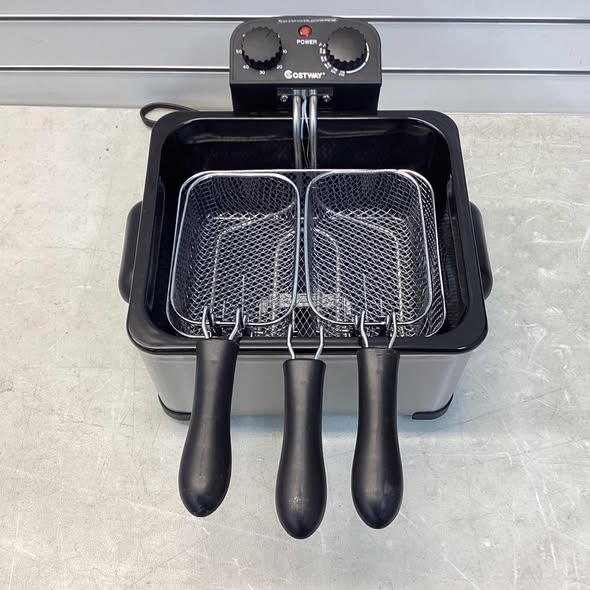 Electric Deep Fryer 5.3QT/21-Cup Stainless Steel 1700W with Triple Basket