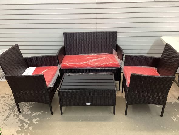 Costway 4PCS Rattan Patio Furniture Set Cushioned Sofa Chair Coffee Table